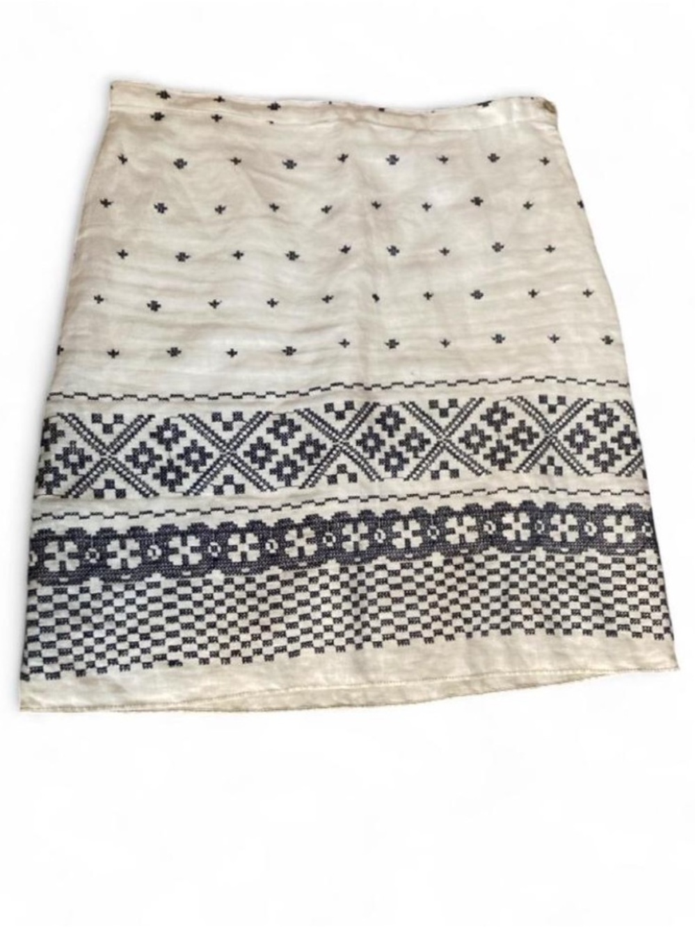 Max Studio linen Mini Skirt with Blue Embroidered Bands